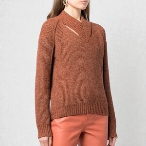 Proenza Schouler White Label M Cutout Wool Melange Sweater Rust Quiet Luxury 90s